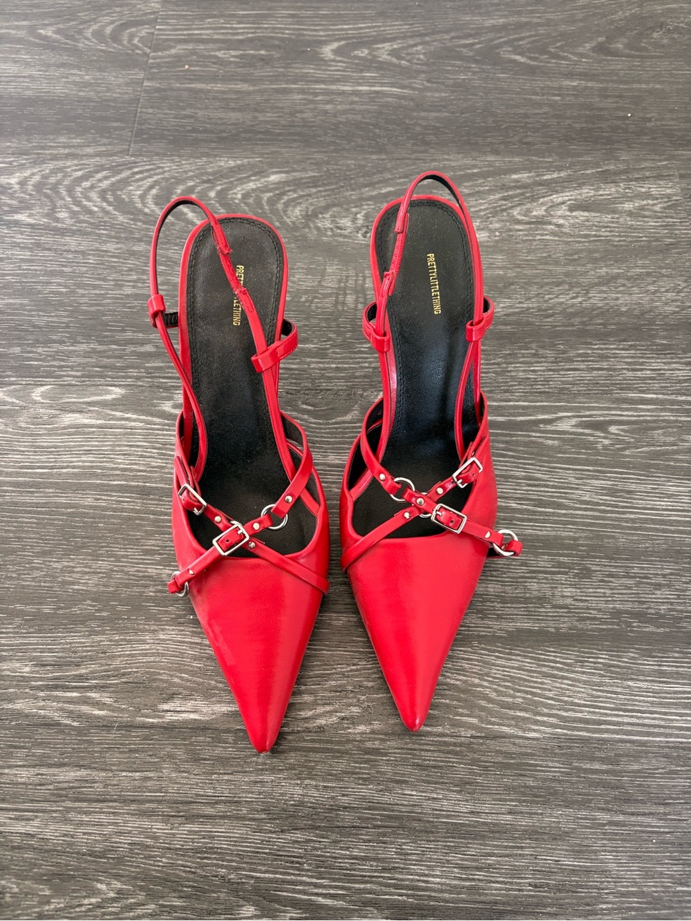 Red Pointed Slingback Heels with Buckle Straps